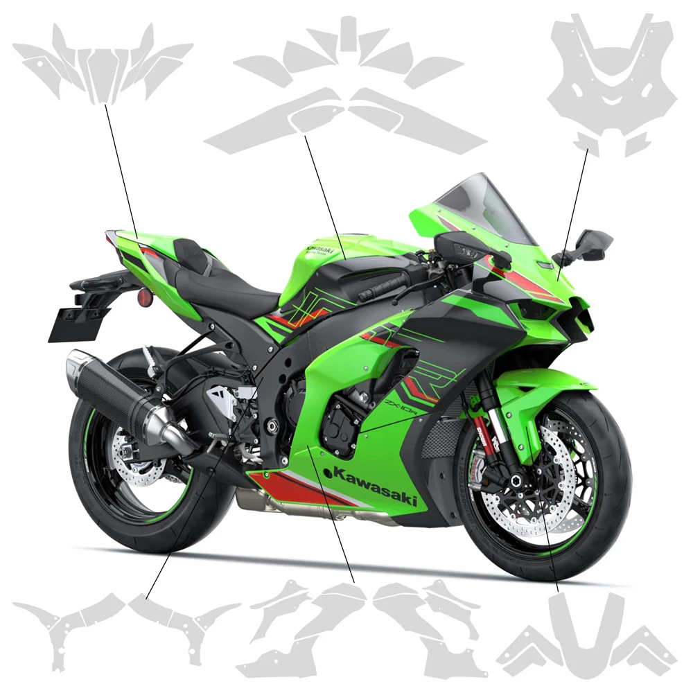 دراجة نارية بولي TPU ZX-10R هدية الطلاء طبقة حماية الزجاج الأمامي غير مرئية مجموعة ملصقات شفافة لكاواساكي نينجا ZX10R 21-24 #2