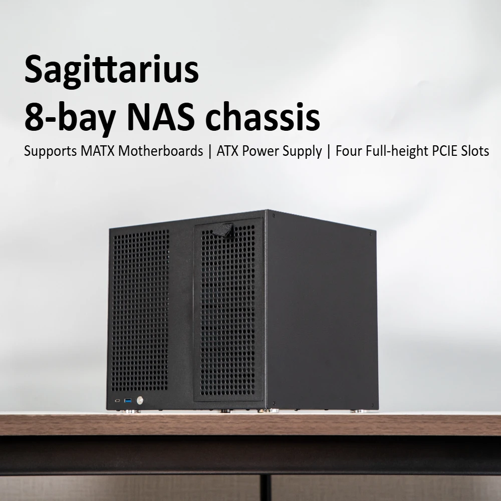 

Sagittarius 8-bay NAS Case, Supports MATX Motherboards | ATX Power Supply | Four Full-height PCIE Slots | Volume 21.8L