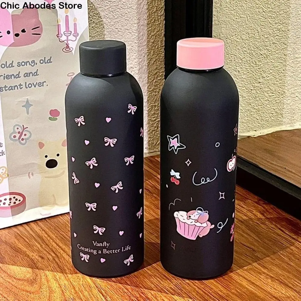

Portable 500ml Insulated Cup Bowknot Dachshund Double Wall Thermal Car Cup Small-mouth Stainless Steel Water Bottle Car Use