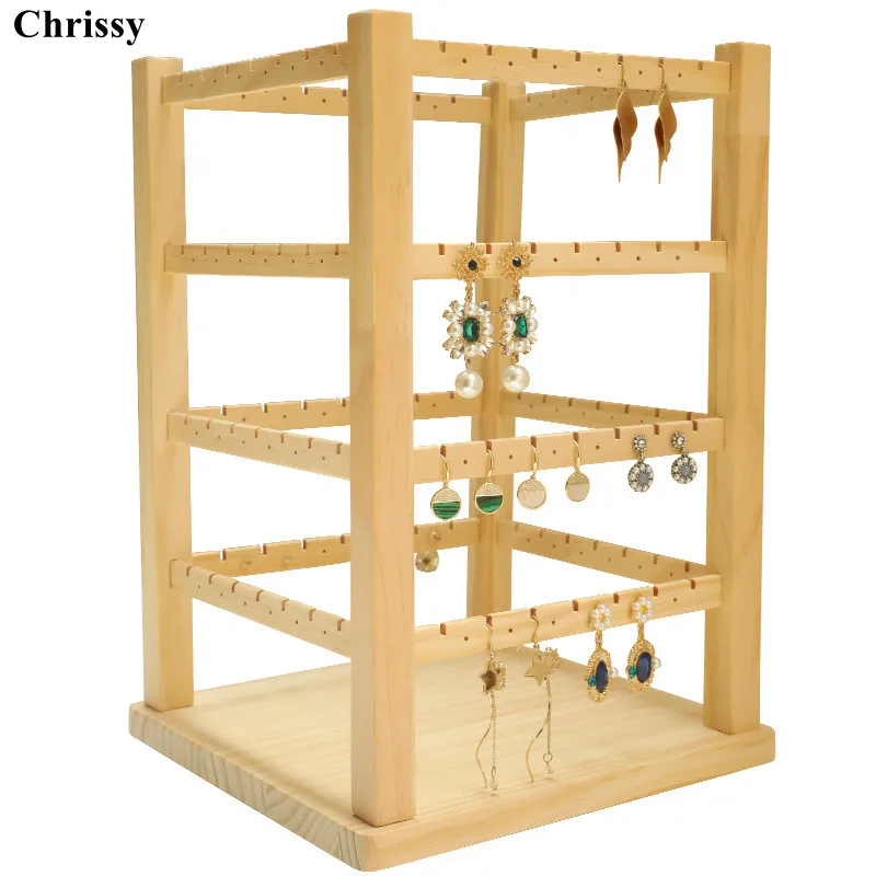 360° Rotating Wooden Acrylic Swivel Earring Display Holder Ornament Holder Jewelry Necklace Stand Space Saving For Store