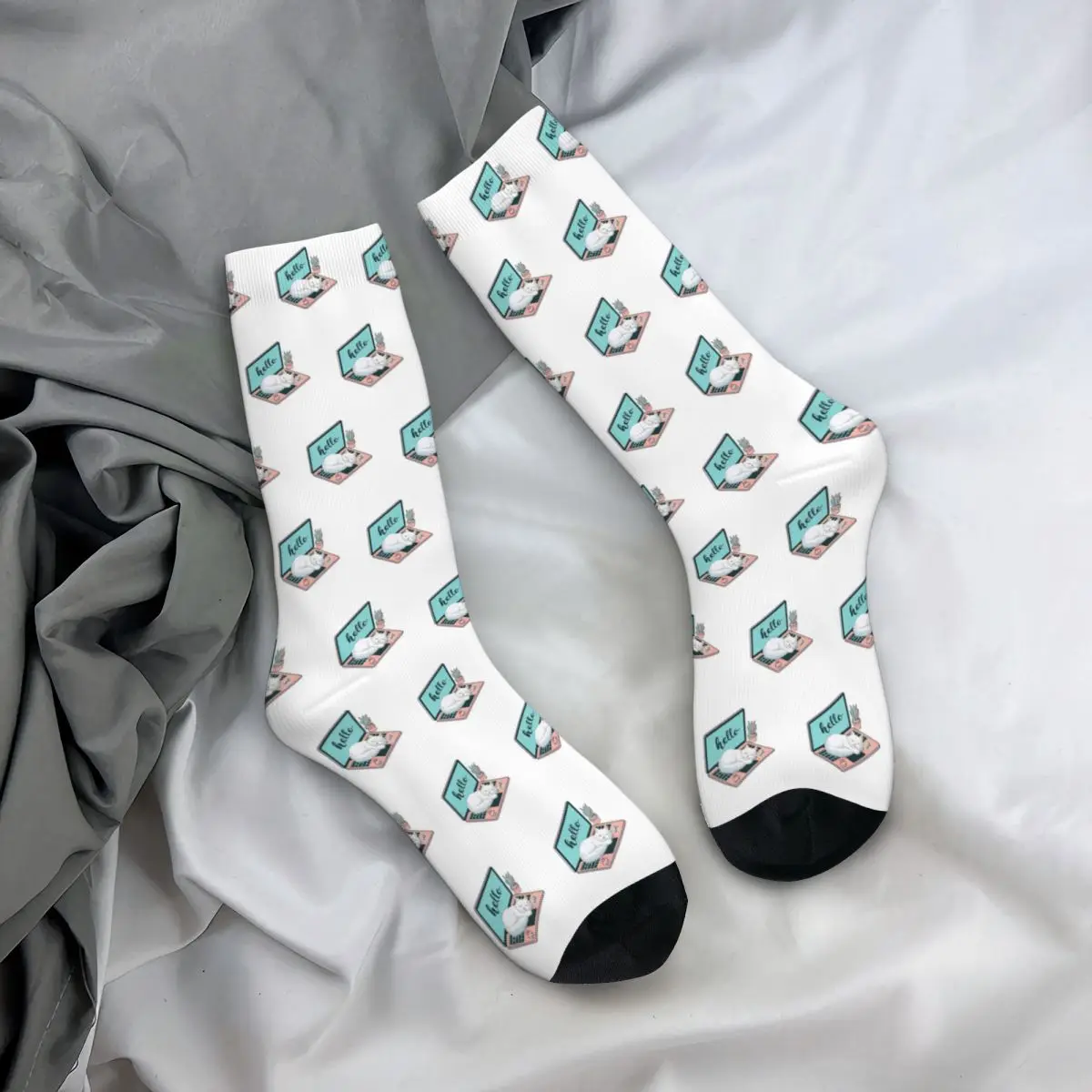 

Hello White Cat Unisex Winter Socks Cycling Happy Socks Street Style Crazy Sock