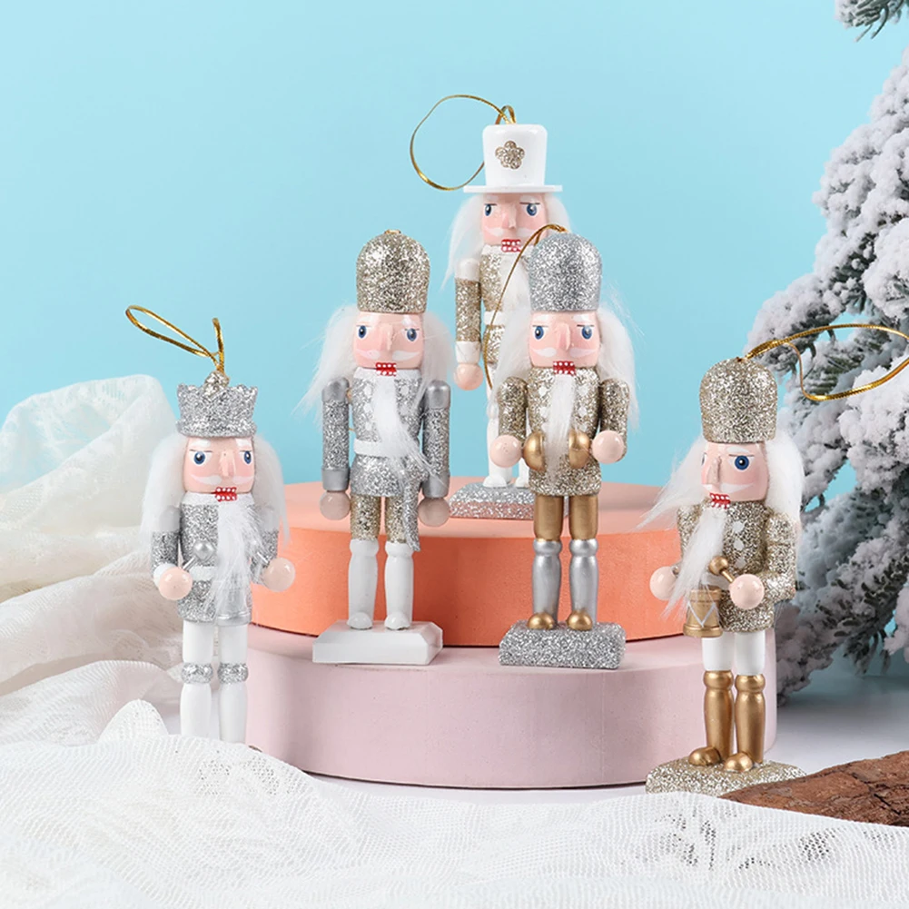 

Glittery Wooden Nutcracker Ornaments Set 6 Pieces 512 Inch Tall for Christmas Tree Decoration and For Holiday Display
