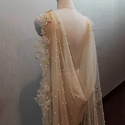 Maßgeschneiderter Hochzeitsbolero mit Champagnerperlen, 2 Meter langer Spitzen-Brautumhang, wunderschöner Hochzeits-Schulterschleier, Brautaccessoires