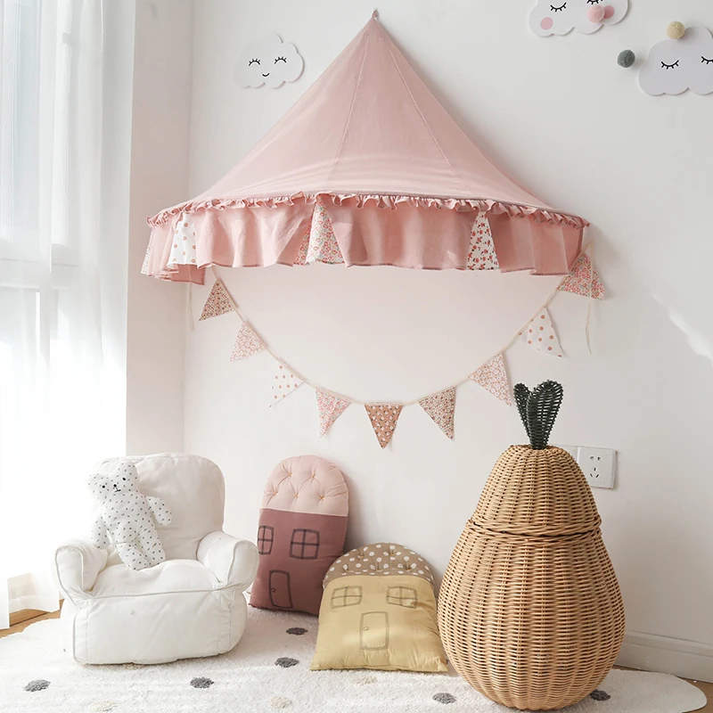 Floral Triangle Cotton Original Color Flag Children's Room Decoration Hanging Flag String Flag Birthday Party Lacquer Scene