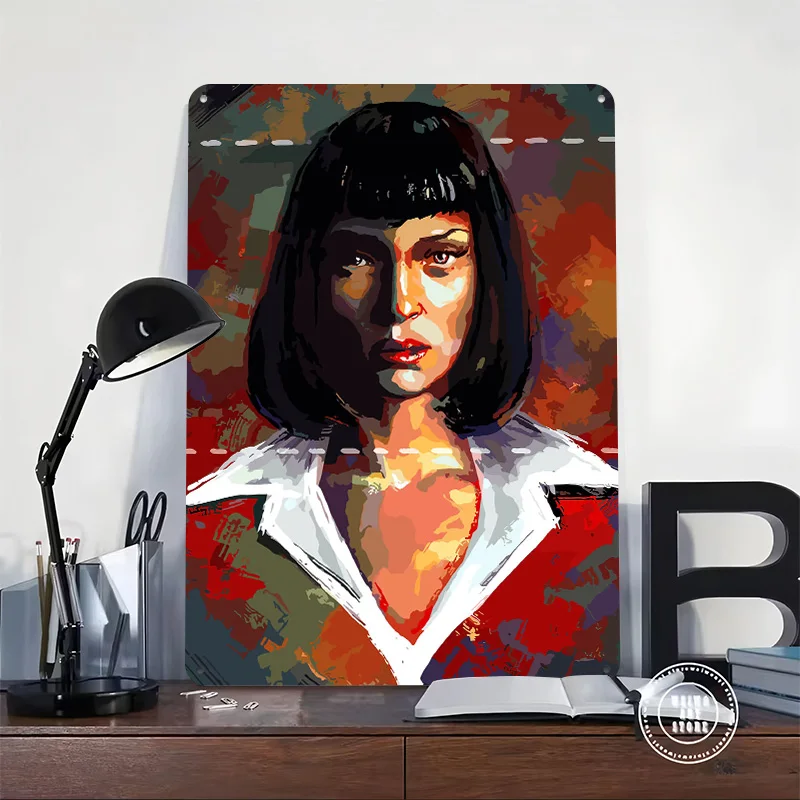 Mia Wallace Pulp Fiction Tin Plaque Poster Customized Retro Wall Art Vintage Metal Signs for Room Office Decoration Gaming Home