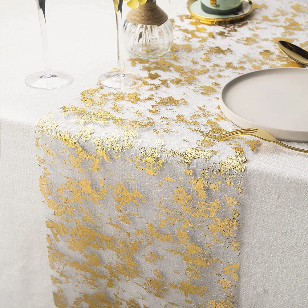 Sparkle Metallic Table Runners Gold Silver Thin Glitter Sequin Mesh Roll for Birthday Party Wedding Decor