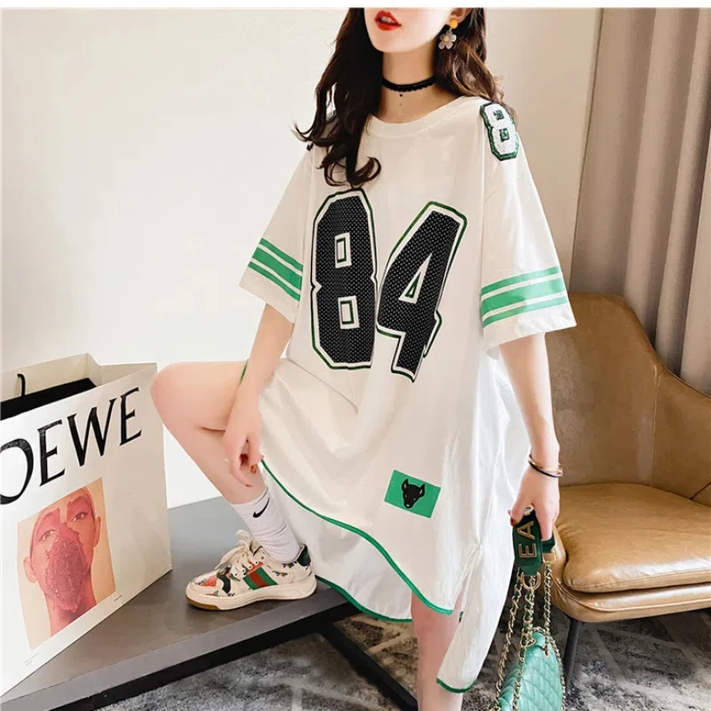 Oversized Womens Clothes Fashion Letter Printing Short Sleeve Tops Summer Short in the Front and Long in the Back T-Shirts Dress