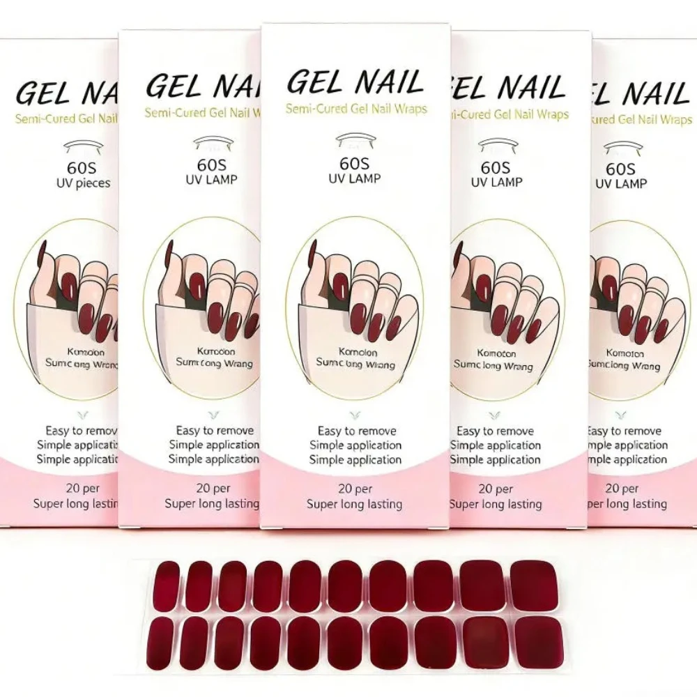5pcs/lot NG Semi-Cured Gel Nail Patch Strip Adhesive Slider Long Last Full Cover Nail Wraps UV Gel Polish Manicure Sticker