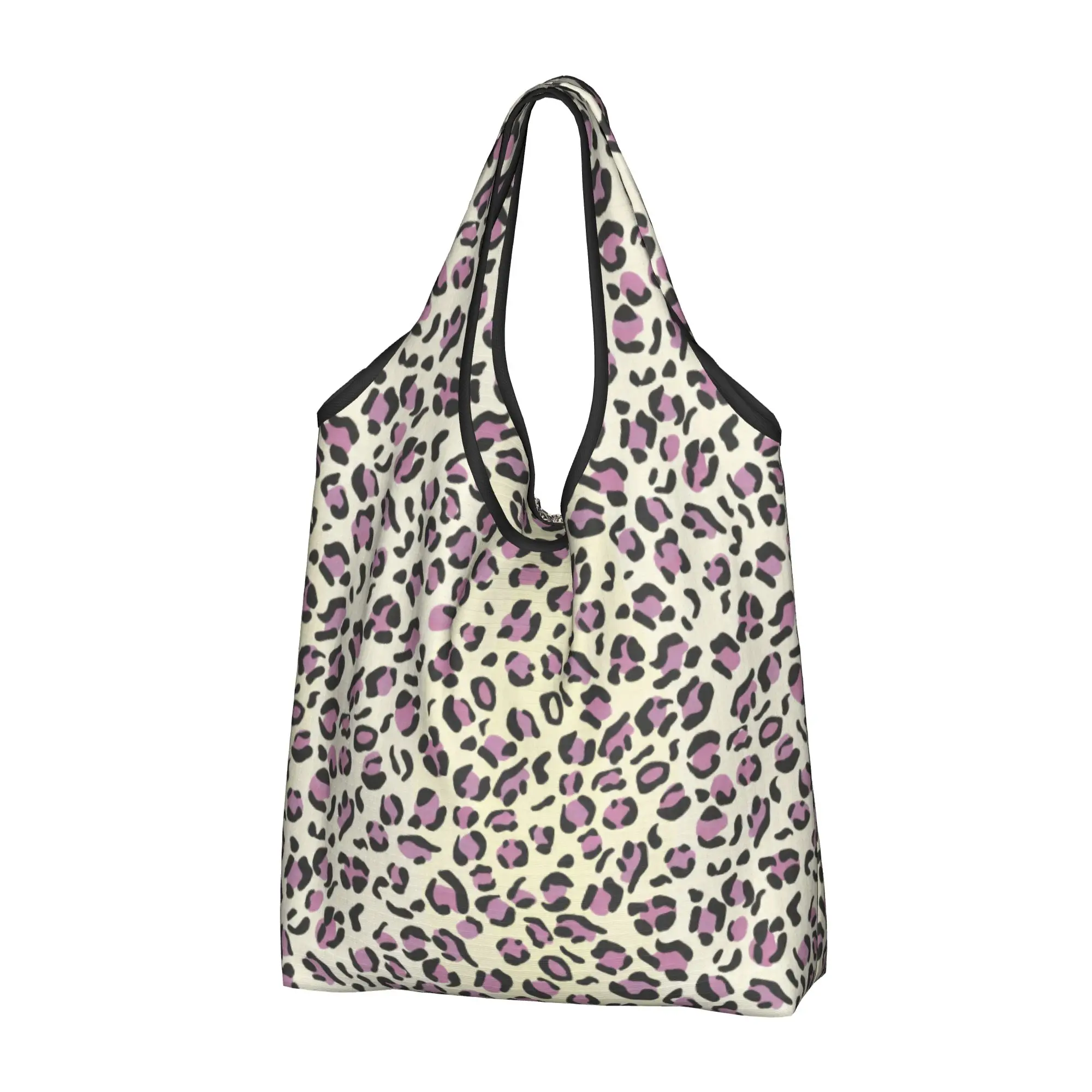Geometry Stripe Cowhide Stripes Tiger Cheetah Groceries Shopping Tote Bags Funny Pastel Pink Print Shoulder Shopper Bags Handbag
