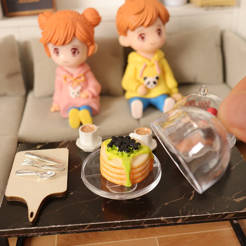 1/12 Dollhouse Simulation Coffee Cake Dessert Set Mini Kitchen Tray Tableware Model DIY Dollhouse Scene Decor Pretend Play Toys