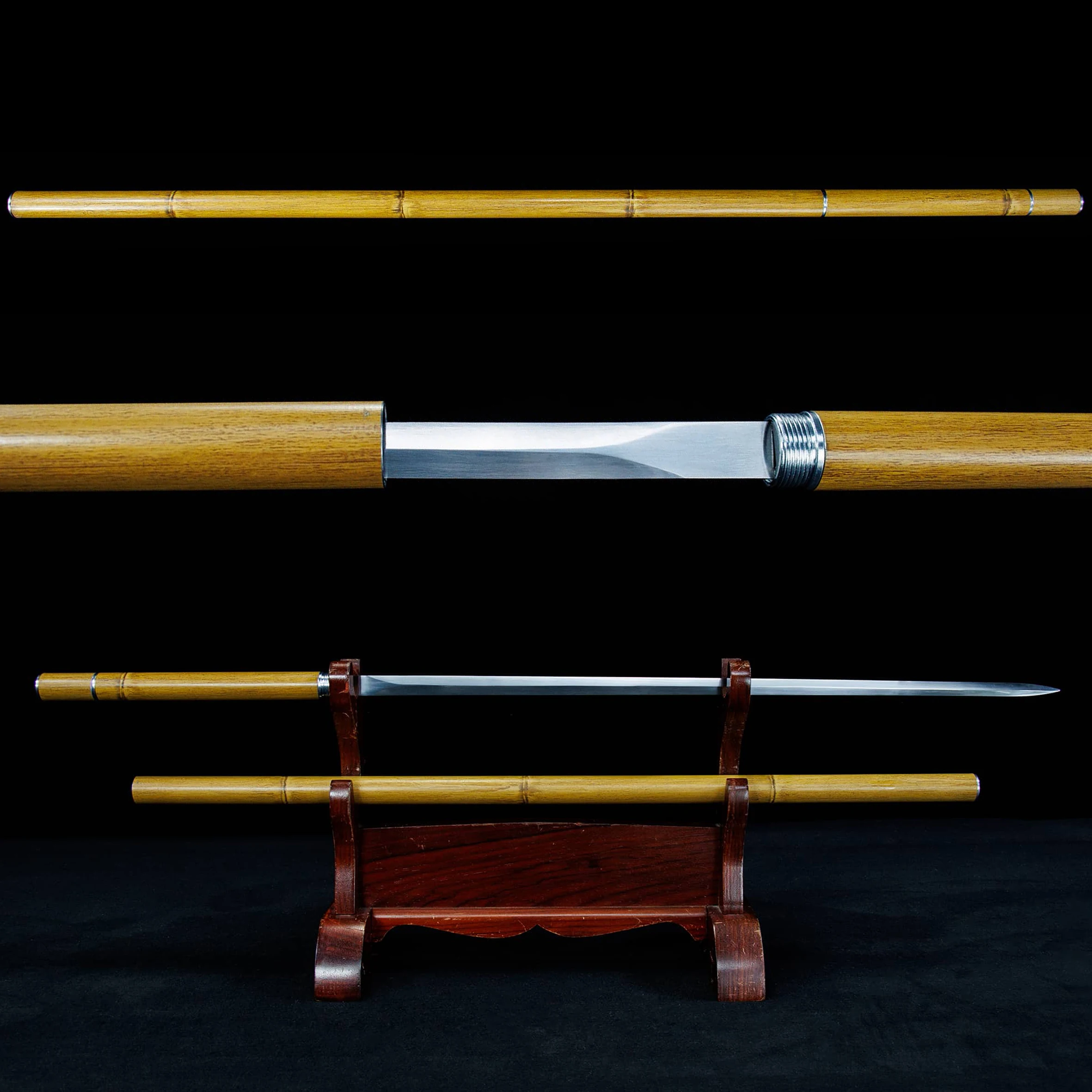 Reverse extension 161cm bamboo cane sword manganese steel blade combat readiness carbon steel saya ninja katana arts not sharp