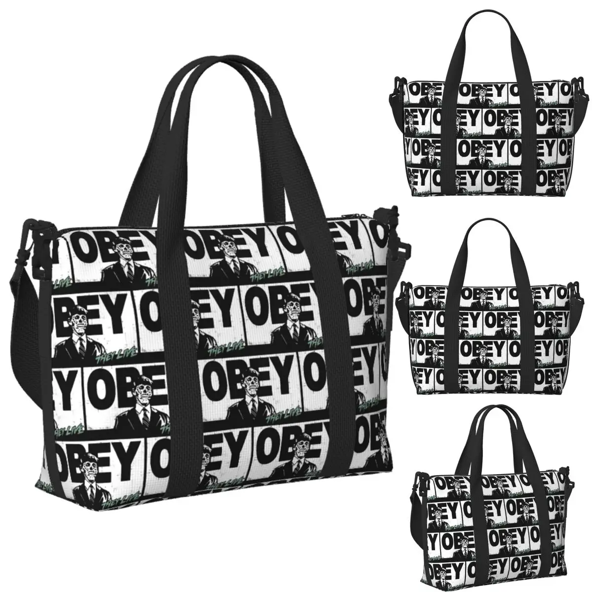 

Custom They Live Obey Beach Travel Bag Large Capacity Tote Bags for Gym Sport Women Shopping Duffle Shoulder Bag