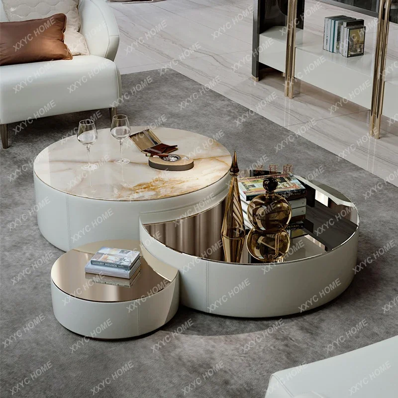 L Modern Round Nesting Marble Coffee Table Set Of 3 For Living Room  Coffee Tables Set With Stainless Steel