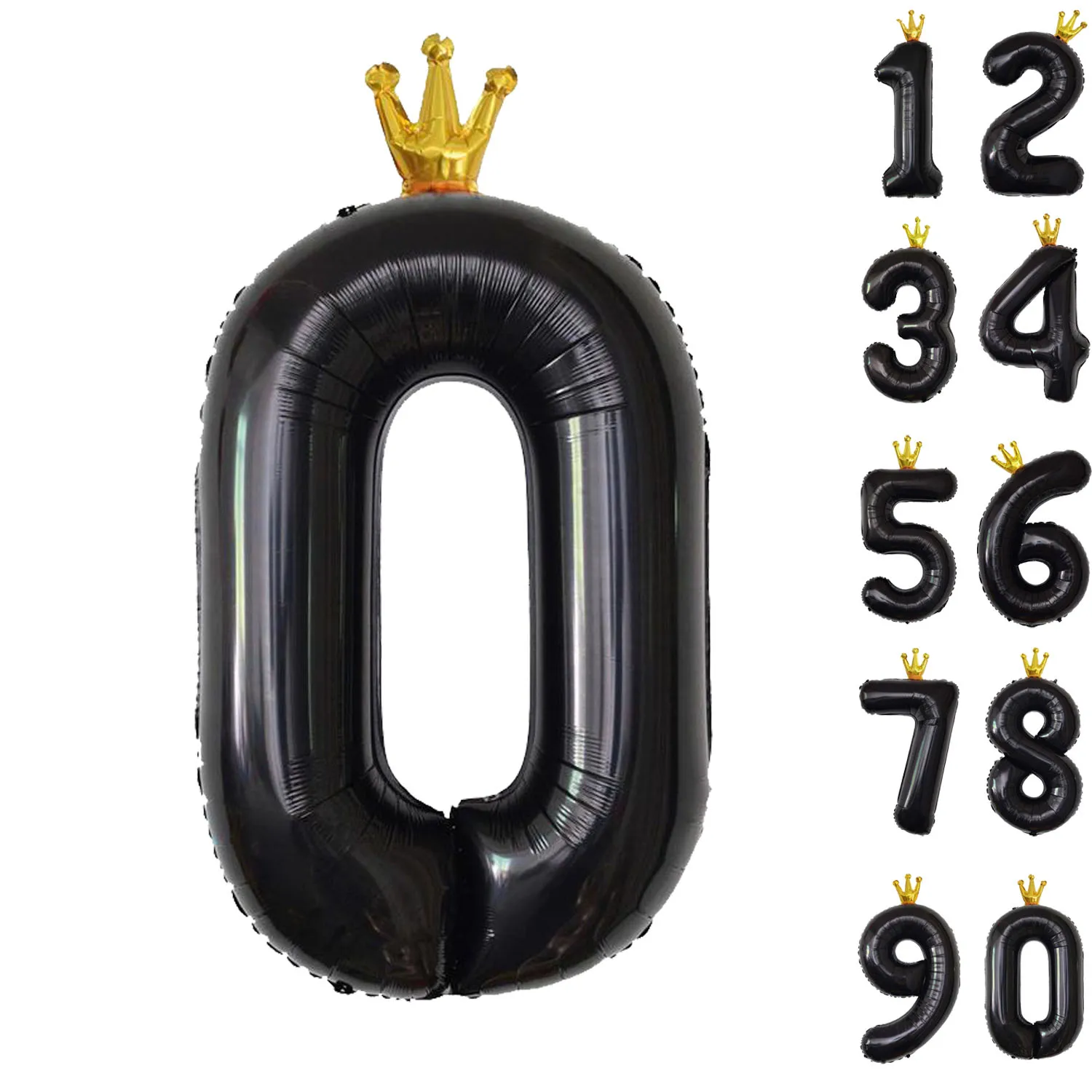 40 Inch Conjoined Crown Black Digital Aluminum Foil Balloon Birthday Party Decorations Baby Shower Gift