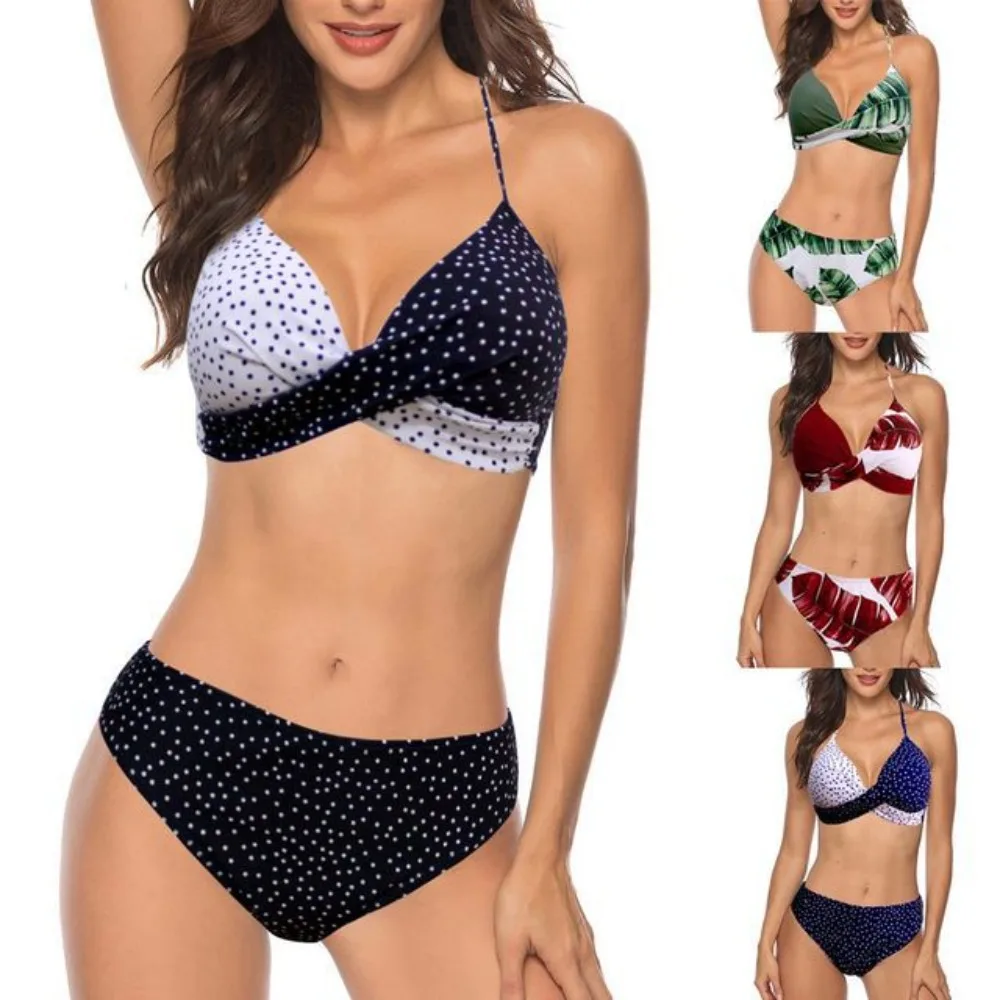 Printed Bikini Women's Three-point Sexy Vacation Swimsuit Split Style Chest Cushion No Steel Support Fashionable