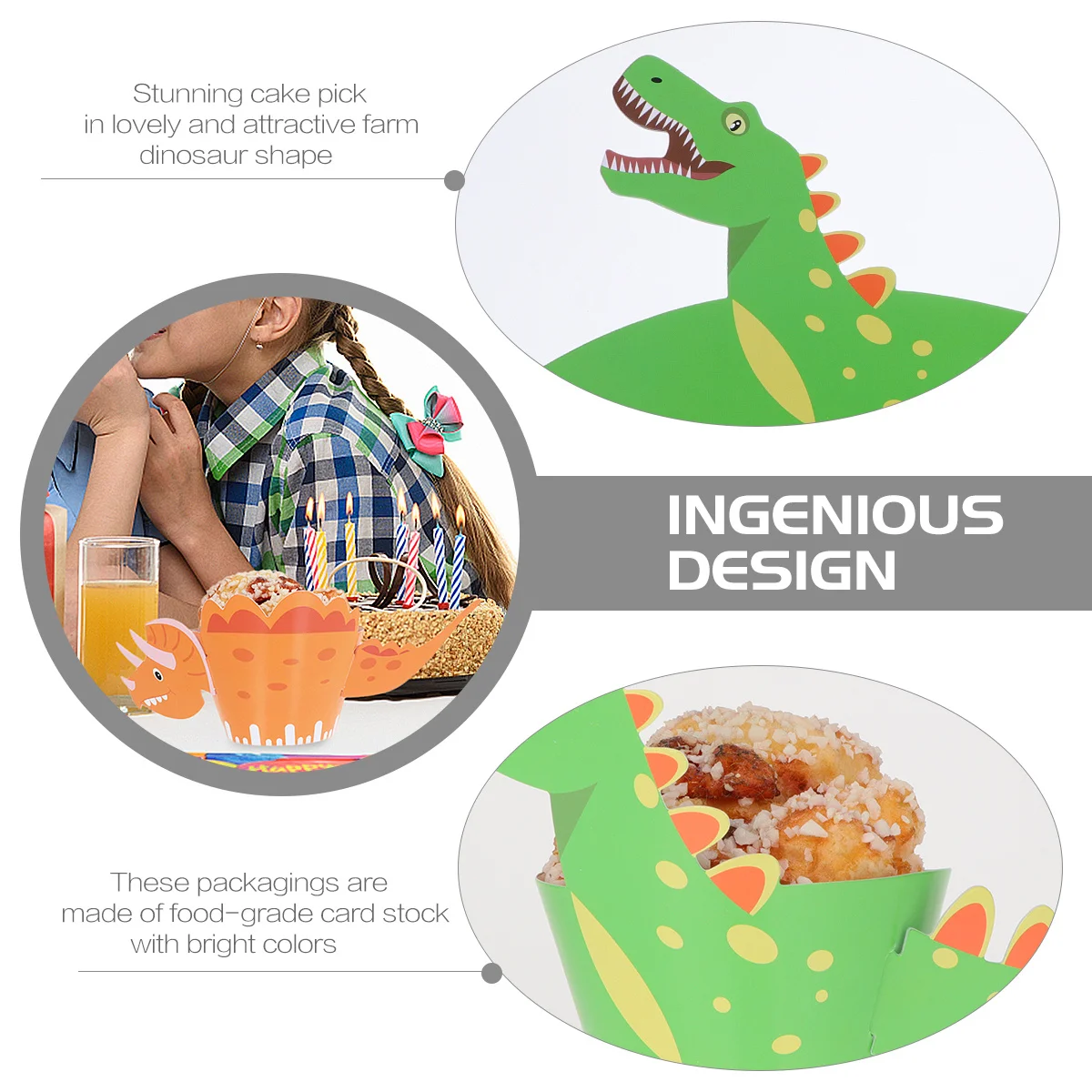 

48Pcs Dinosaur Cake Wrapper Creative Cupcake Decoration Suitable for Birthday Party Desserts Cake Decor Party Supplies