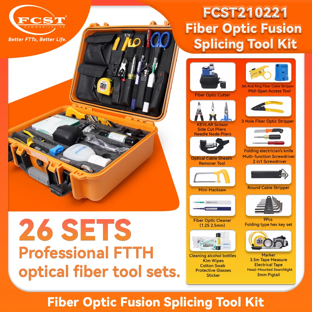 

FCST FTTH Optical Fiber Tool Kit fusion splicer 26 Tools for All Fusion Welding Machine Scenarios Fiber Optic Tools