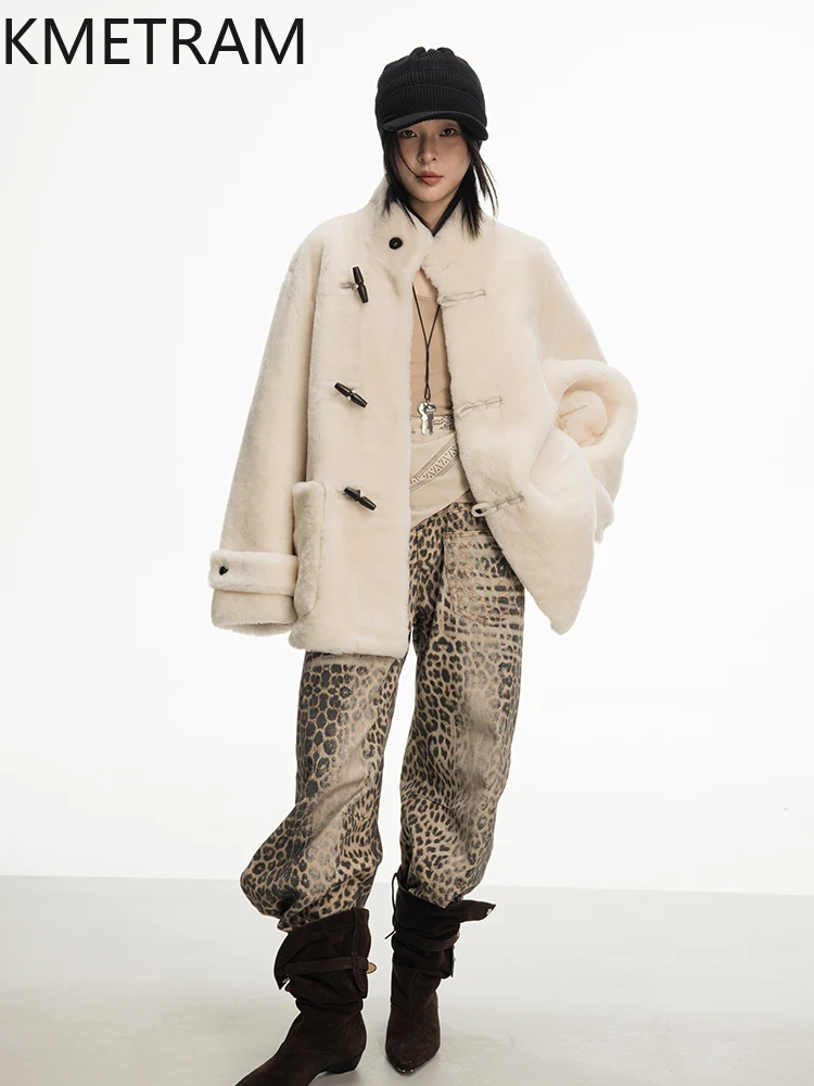 سترة من فرو صوف الغنم من ميرينو الطبيعي 100% من KMETRAM معطف نسائي متوسط الطول من الفرو الحقيقي ملابس شتوية جديدة للنساء 2025 shanба vrouwska