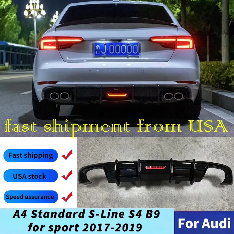

Задний спойлер-диффузор (накладка) для Audi A4 Standard/S-Line/S4 B9 (2017-2019), комплект обвеса, защита бампера, производство США