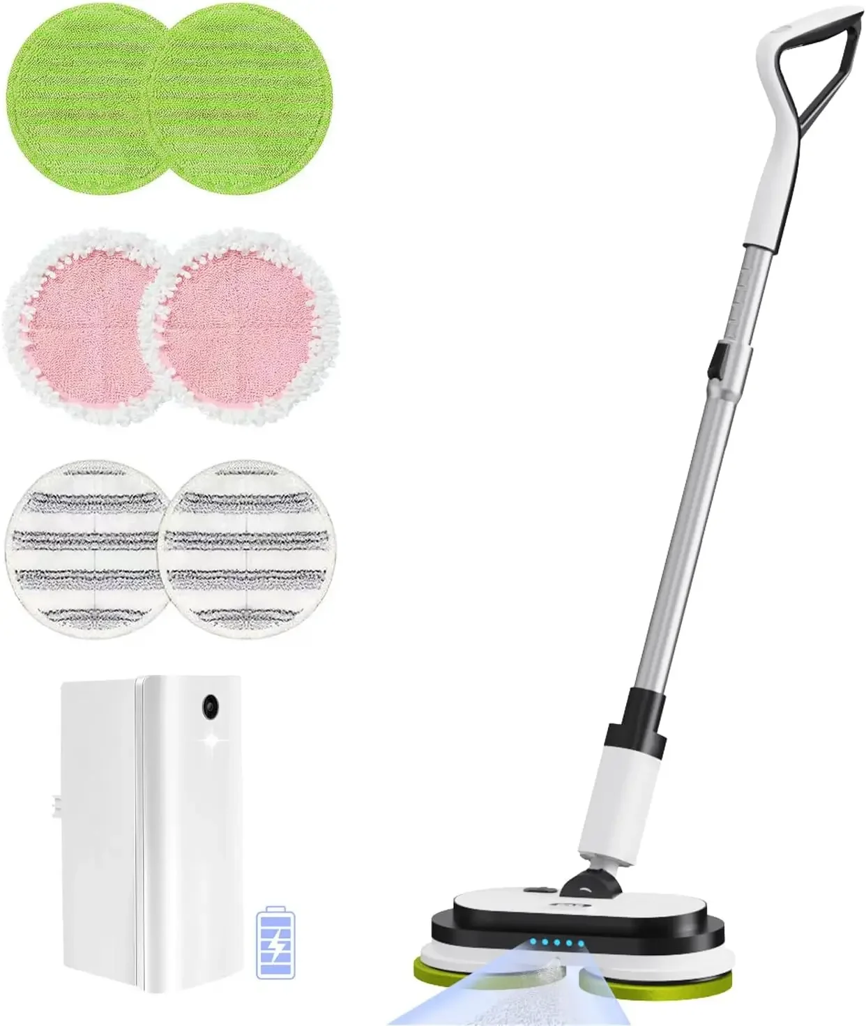 

Cordless Electric Mop, Floor Cleaner with LED Headlight & Water Sprayer, Up to 60 Mins Detachable Battery, Dual-Motor Powerful