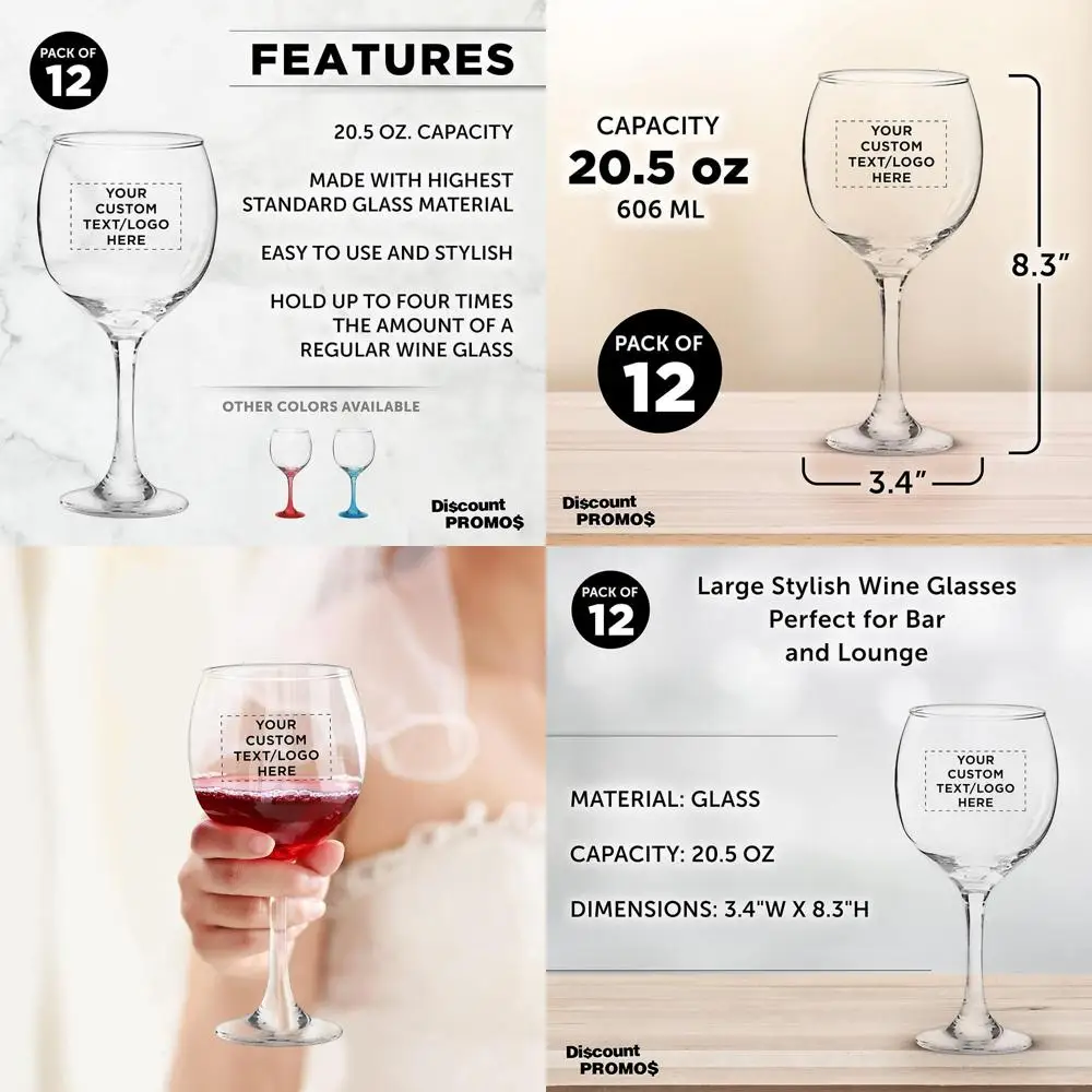 

Набор из 12 персонализированных свадебных бокалов для вина на 20,5 унций — прозрачная посуда для красного или белого вина