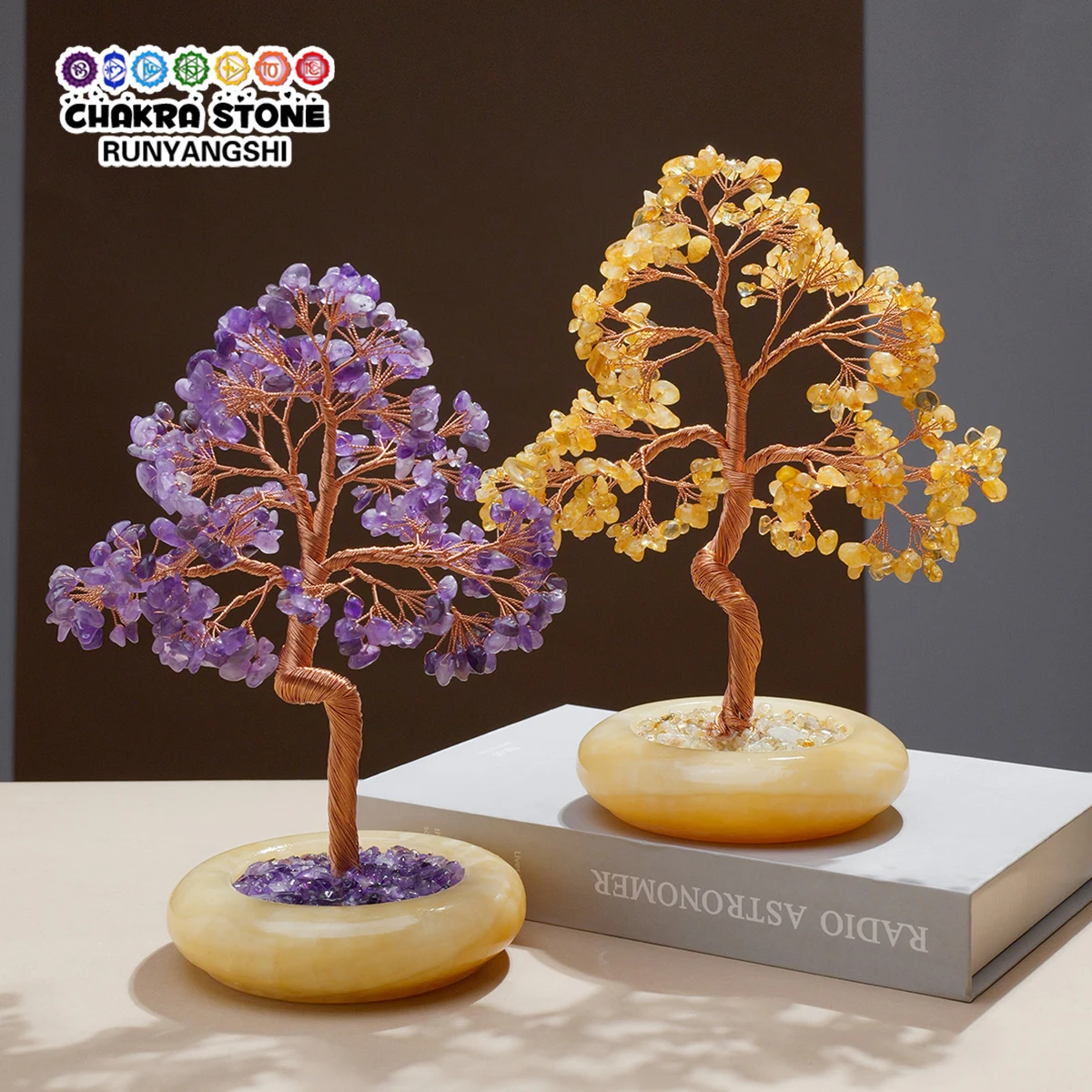 1PC Natural Crystal Amethyst Tree Large Yellow Jade Bowl Base Handmade Tree Life Specimen Souveni Home Entrance Decoration