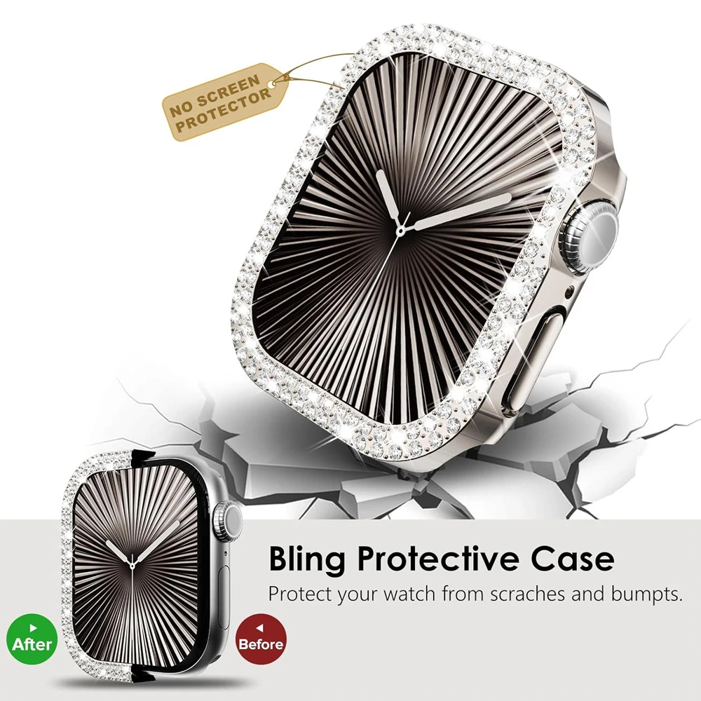Diamond Cover For Apple watch Case Series 10 9 8 7 6 5 SE Ultra 49mm 42mm 46mm 44mm 45mm 40 41mm Protector PC Bumper protective