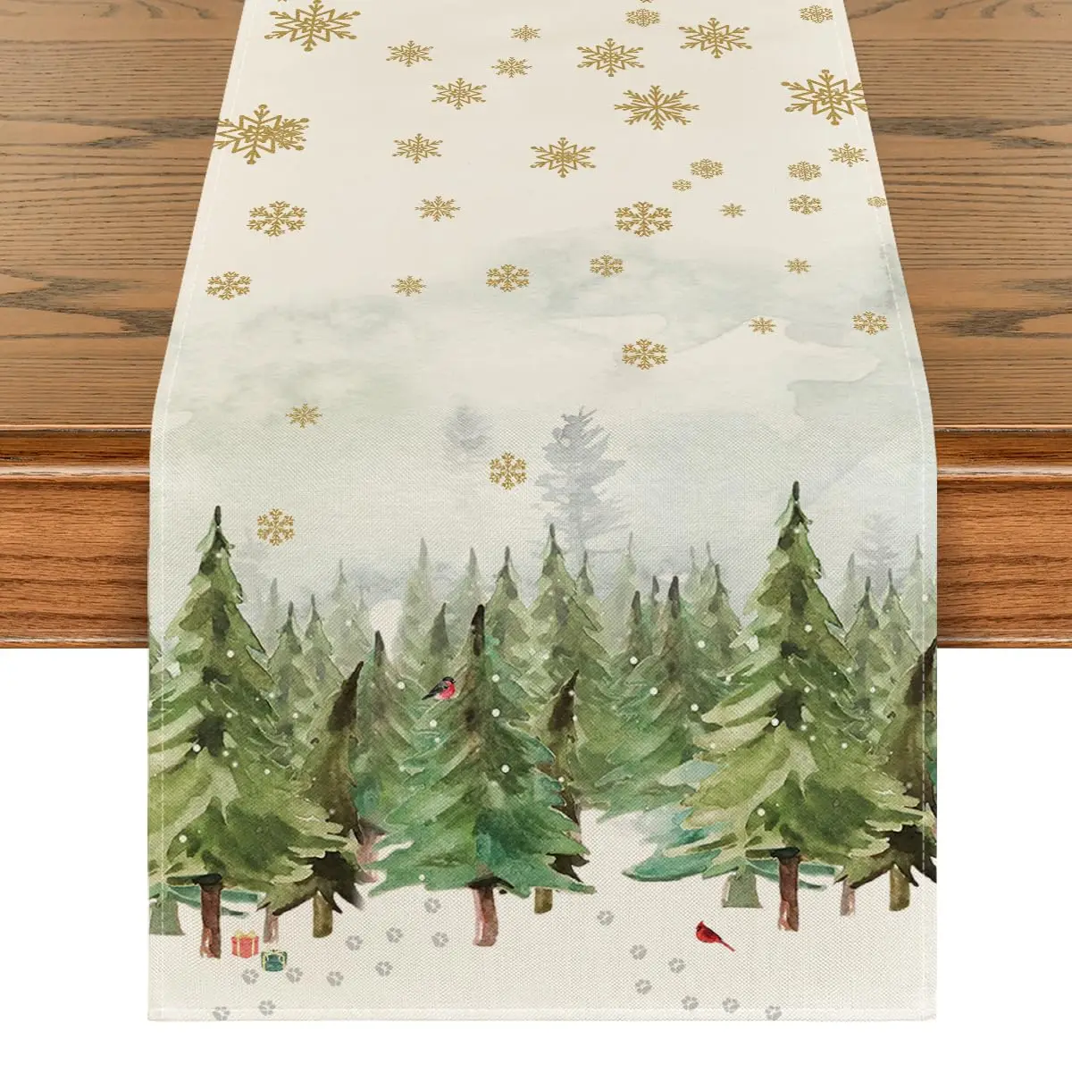 

Christmas Trees and Cardinals Table Runner, Snowflakes, Kitchen, Dining Table Decoration, Outdoor, Home Party Gifts