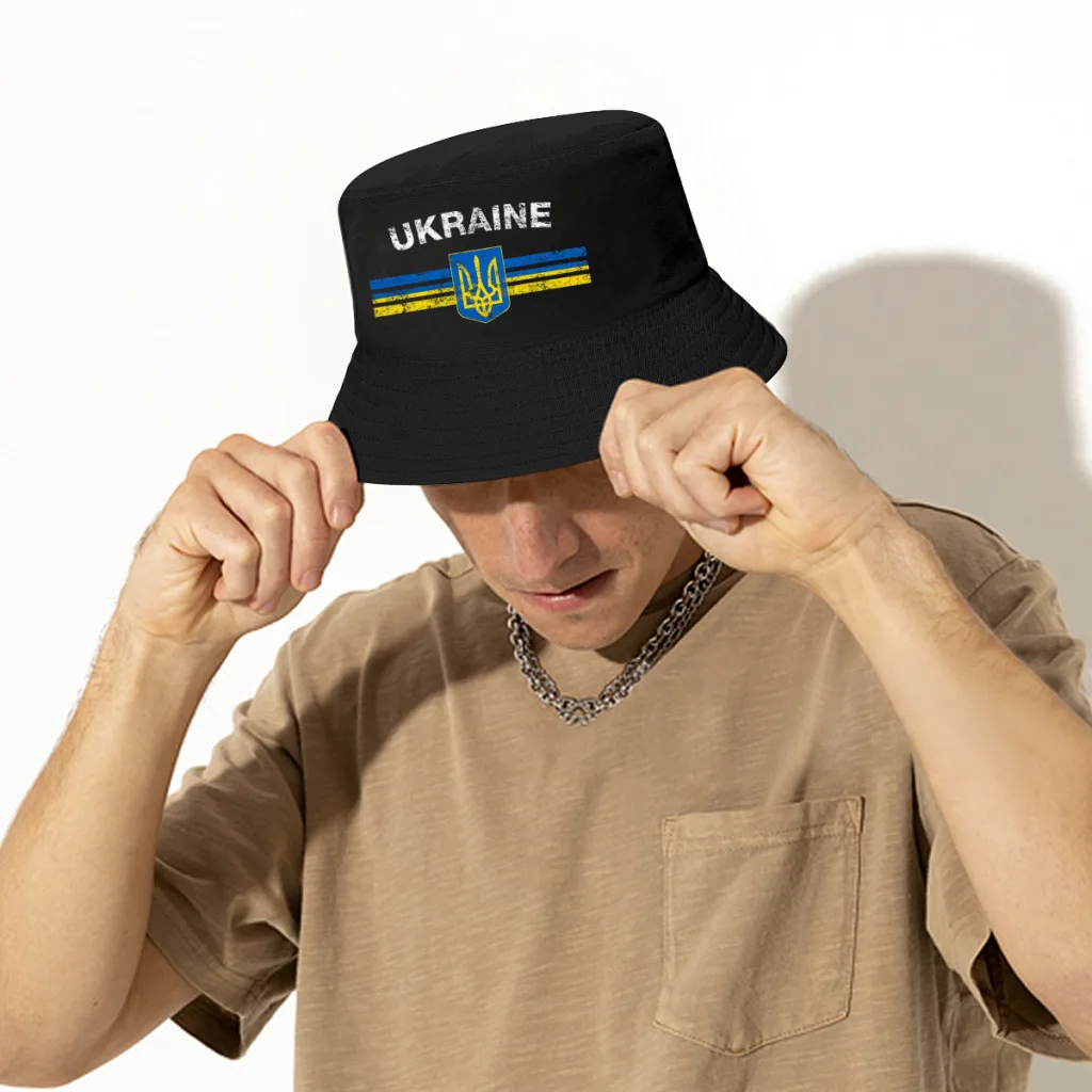 Ukrainian Emblem Ukraine Flag  Unisex Bucket Hat Beach Washable Thick Panama Cap Visor Sun Hats Fisherman Caps