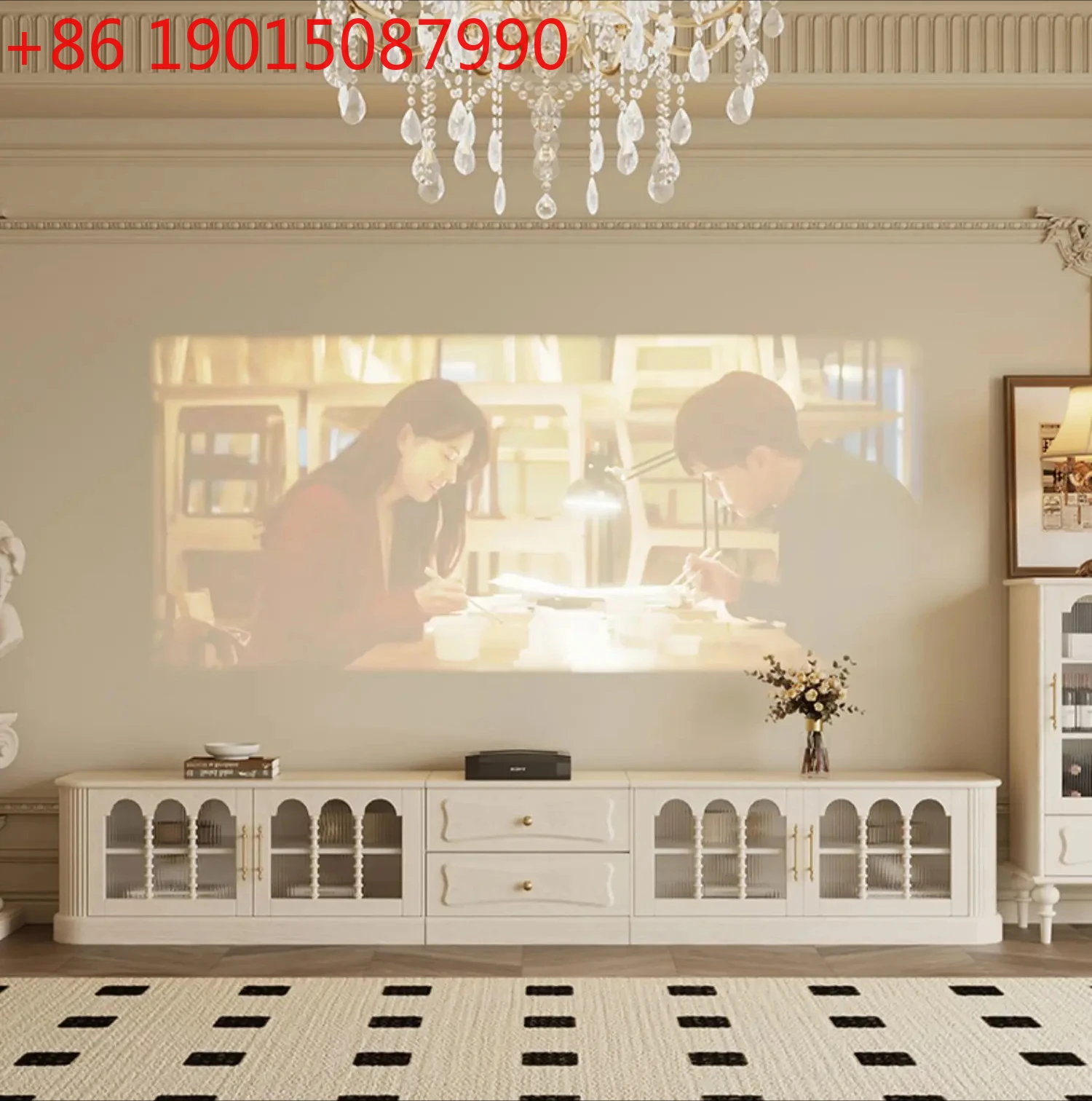 

Шкаф для телевизора с кремовым ветром во французском стиле ретро, встроенный шкафчик для хранения и хранения в небольшой квартире в гостиной