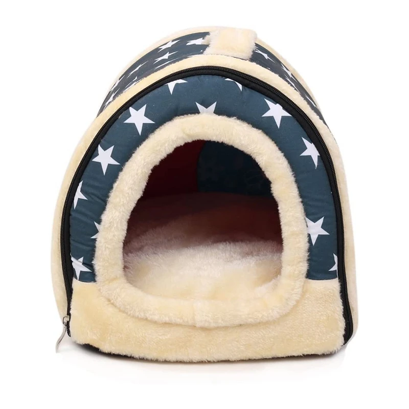 Soft Warm Star Pattern 2 In 1 Pet Nest Non-Slip Dog Cat Bed Foldable Winter Soft Cozy Sleeping Bag Mat Pad Cushions