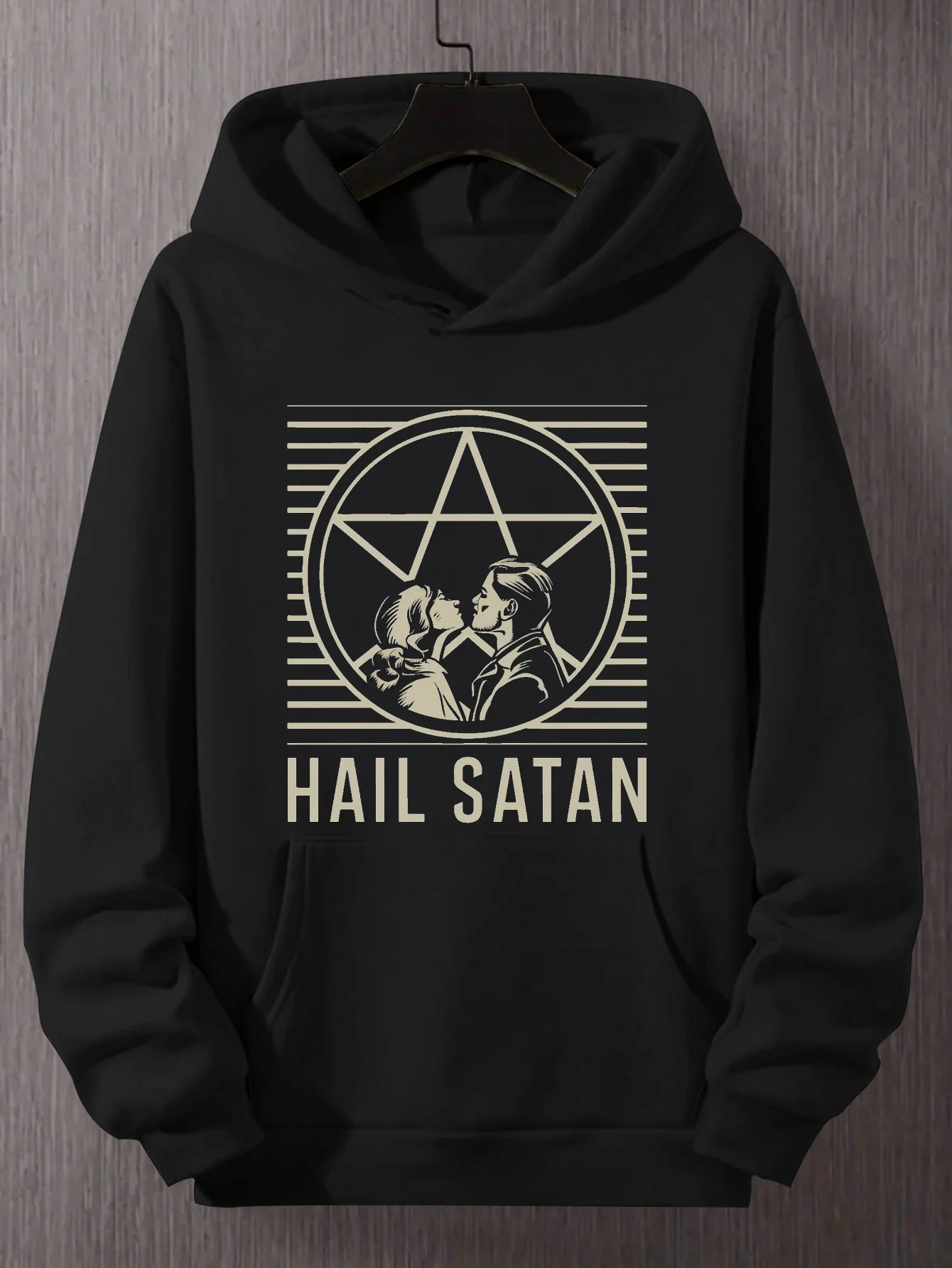 سويت شيرت رجالي بقلنسوة الشيطان الخماسي كاجوال فضفاض بأكمام طويلة مع تصميم هندسي ذهبي على الطراز القوطي الشرير #1