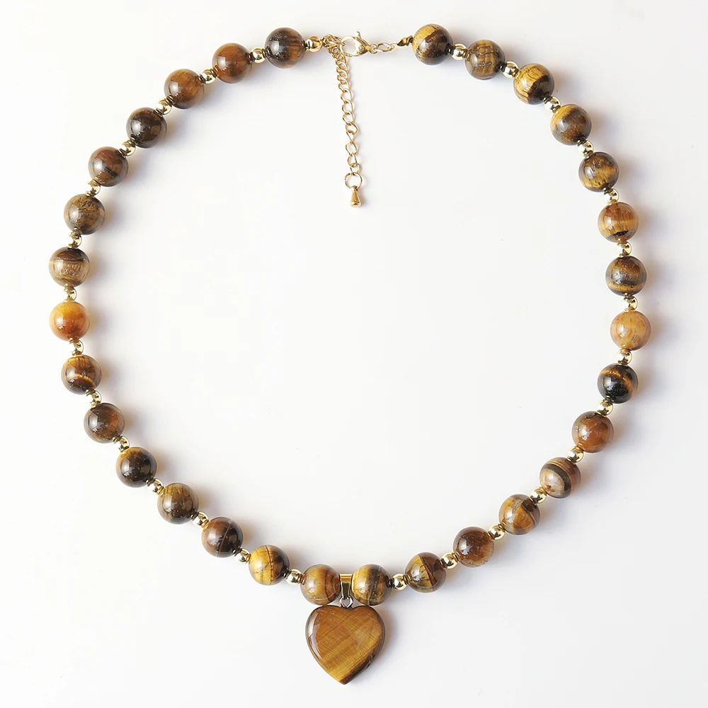 قطعة واحدة من قلادة قلب مطرزة على الطراز البوهيمي مع خرز عين النمر المستدير وخرز ذهبي، هدية رائعة مناسبة لجميع المواسم #5