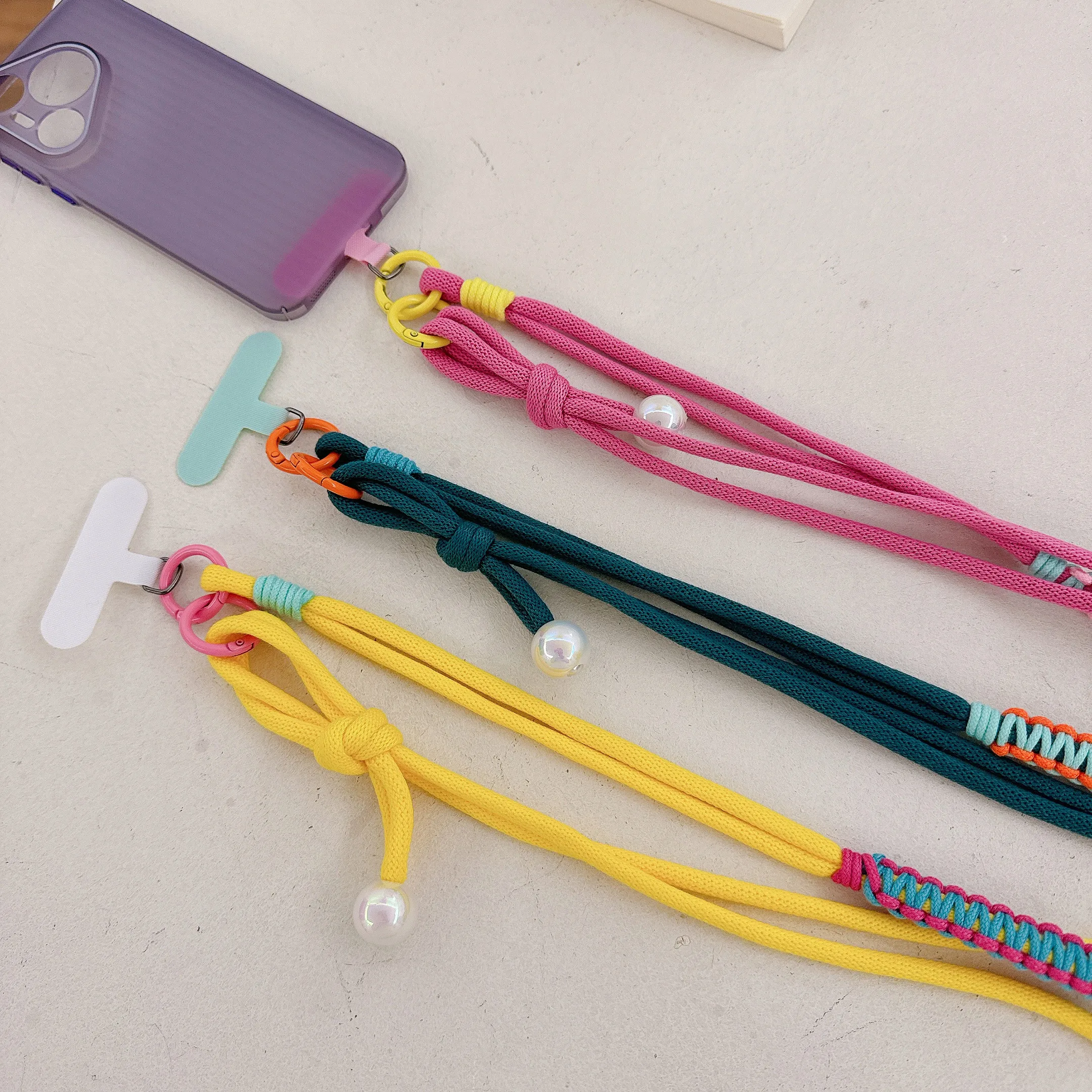 

Original Woven Cotton Color-Blocked Mobile Phone Lanyard, Adjustable Crossbody High-End Soft And Comfortable Accessory Pendant