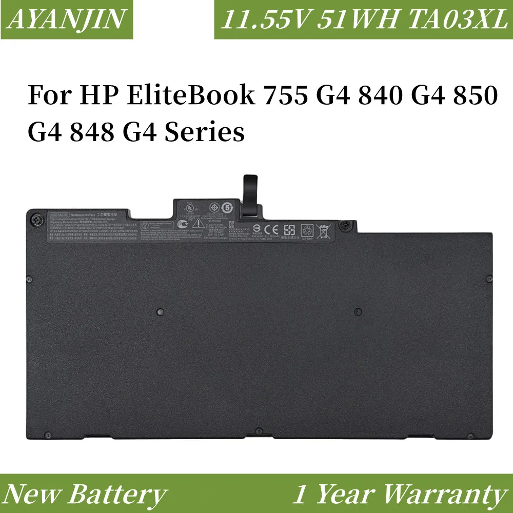 Bateria do portátil para HP EliteBook, 11.55V, 51WH, TA03XL, 755, G4, 840, G4, 850, 848, série G4, HSTNN-IB7L, HSTNN-LB7J, 854047-421