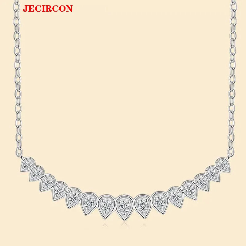 

JECIRCON S925 Sterling Silver Necklace with All Moissanite, Sparkling Water Drop-shaped Pendant for Women, Stylish & Versatile
