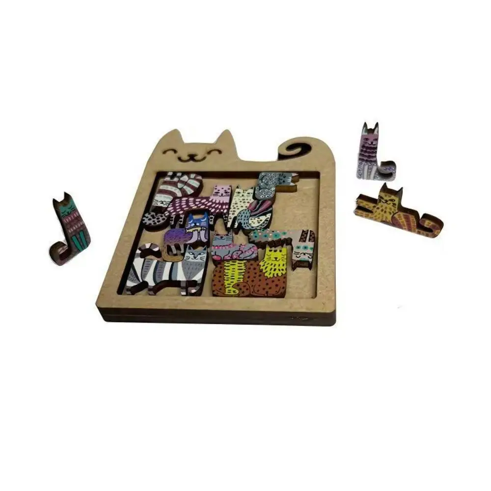 Wooden Cat Puzzle Game Brain Burning Thinking Training Cat Shaped Puzzle Building Block Fun and Difficult Animal Puzzle