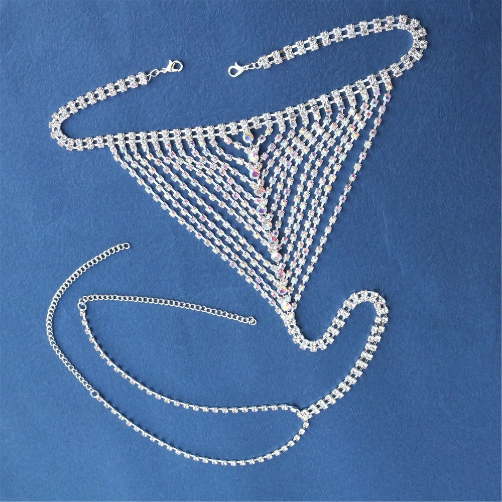 Conjunto de cadena de cuerpo Sexy, Bikini de perspectiva, sujetador con flecos de diamantes de imitación, ropa interior, accesorios de actuación para club nocturno, nuevo