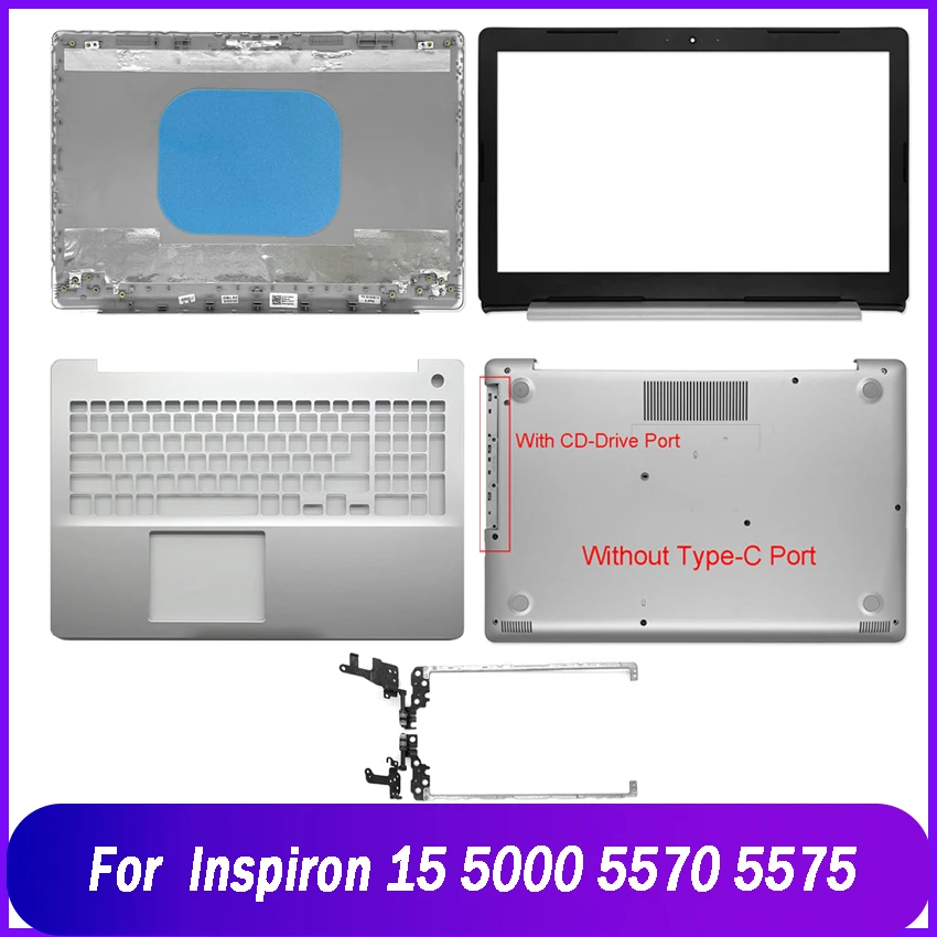 غطاء خلفي جديد لأجهزة الكمبيوتر المحمول Dell Inspiron 15 5000 5570 5575 LCD الغطاء الخلفي العلوي الحافة الأمامية Palmrest حافظة سفلية علوية فضية 0X4FTD