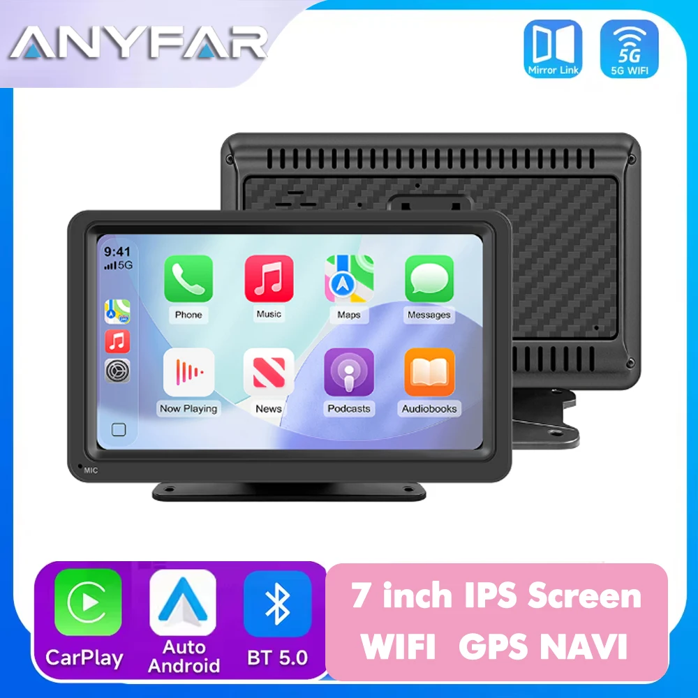 

7-дюймовый автомобильный радиоприемник, мультимедийный универсальный видеоплеер, беспроводной Carplay, GPS-навигация, Android Auto, Bluetooth, сенсорный экран