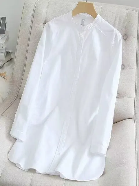 エレガントな白いスタンドカラーシャツジャケット女性の春夏カジュアルアウタースリムミディアム丈日焼け止めトップトレンディ