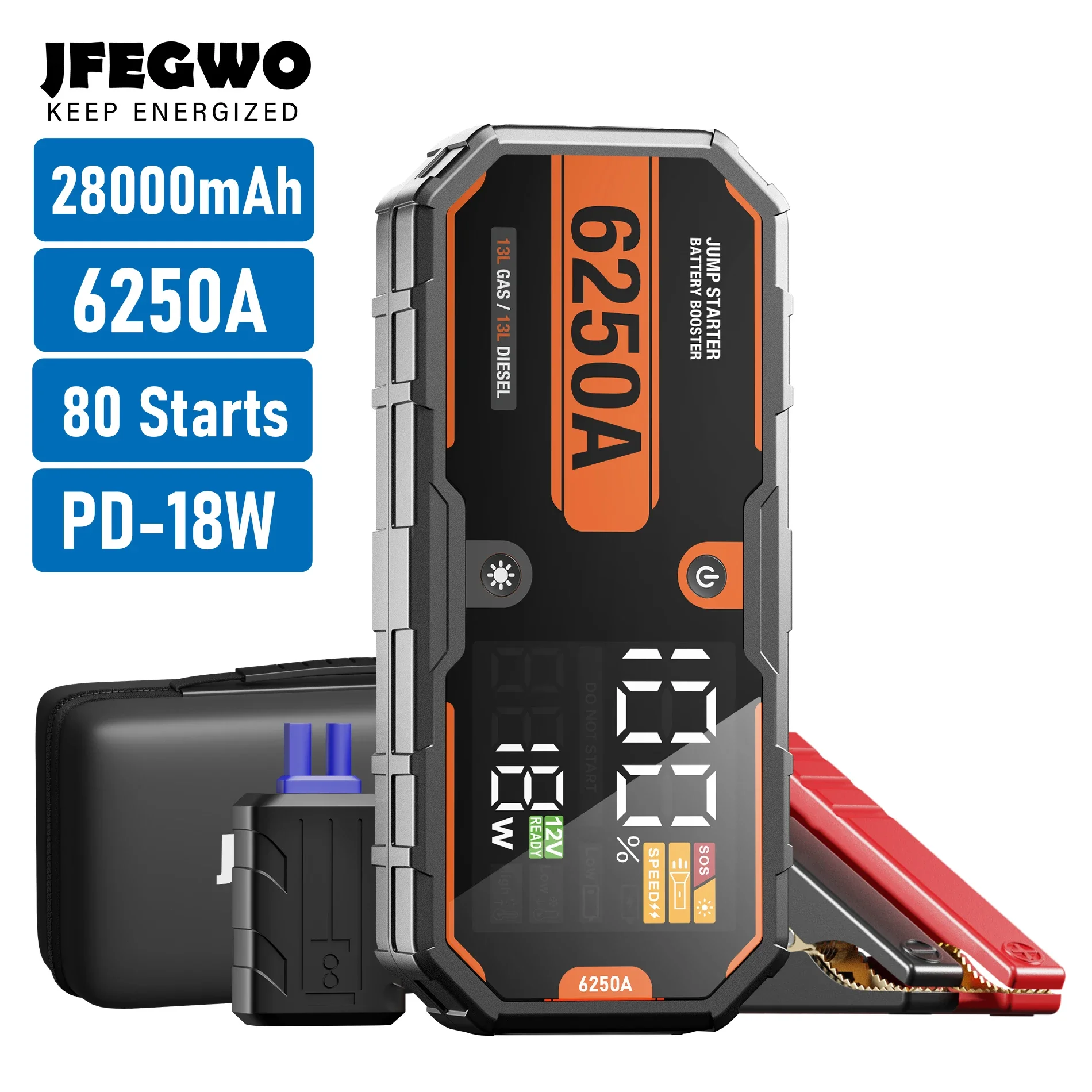 Wireless 12V Car Emergency Jump Starter 28000mAh Portable Power Bank with LED Flashlight & USB Port Emergency Tool