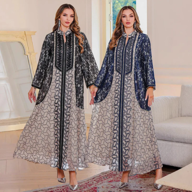 

Mesh embroidered robe Middle Eastern clothing festivalabayaMuslim Women's Clothing