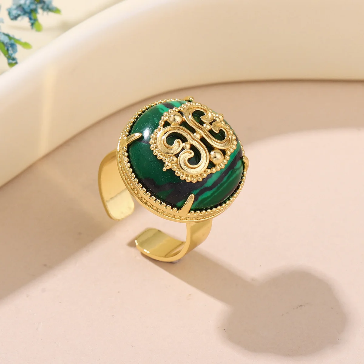 خمر الملكيت حجر عين النمر الدائري للنساء الذهب اللون النحاس قابل للتعديل خواتم الاصبع هدايا مجوهرات الأزياء #6