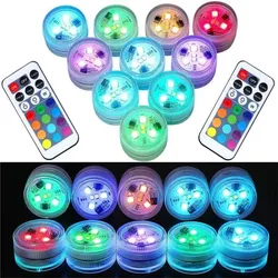 10PCs Underwater Light 16 Colors RGB IP68 Waterproof Swimming Pool Accessories Light Outdoor Submersible Lights for Pond Vase
