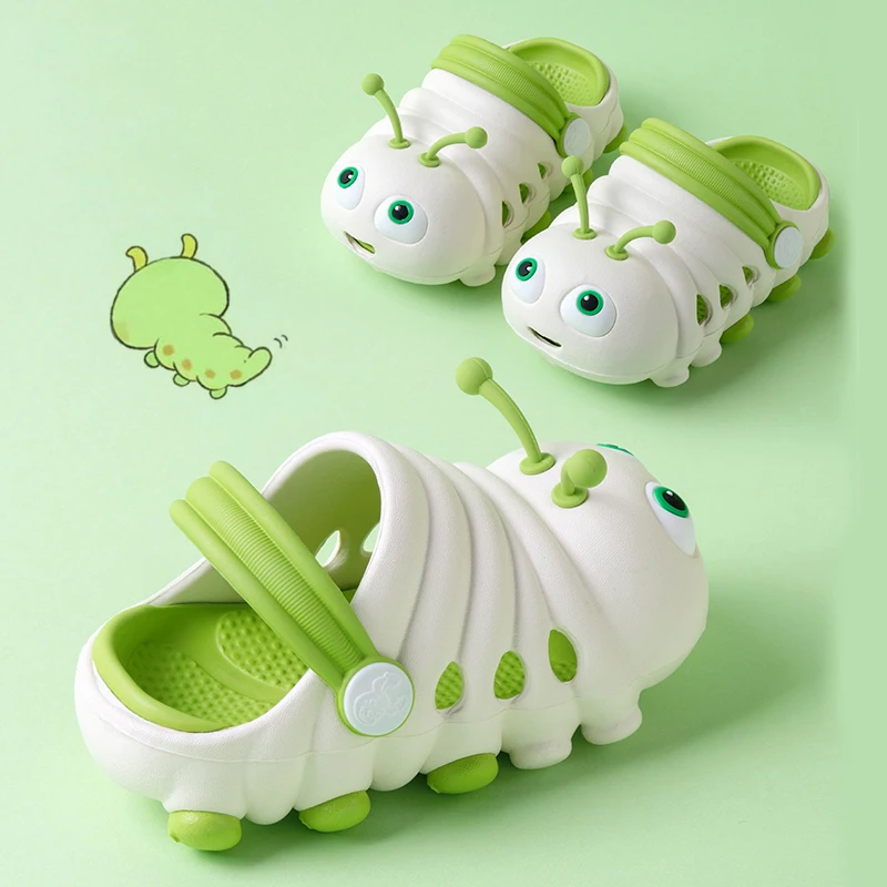 Mo Dou New Summer Shoes for Kids Cute Slippers Lovely Children Baby Slides Cartoon Caterpillar EVA Soft Beach Non Slip Flat