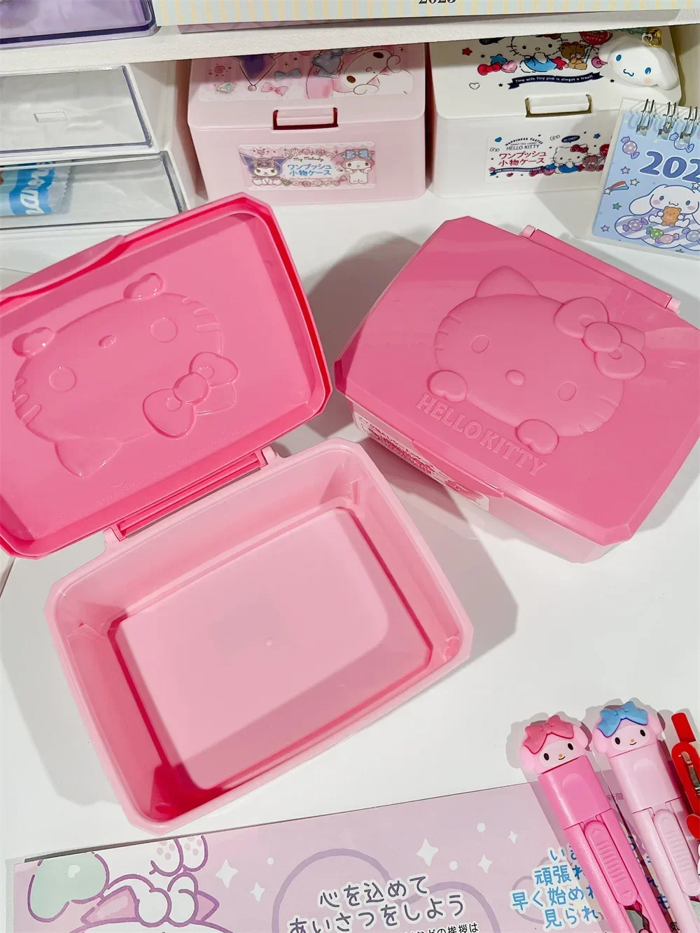 13CM Cartoon Kawaii Kitty Mymelody Littletwinstars Desktop Storage Box Cotton Stationery Jewelry Organizer Storage Bin