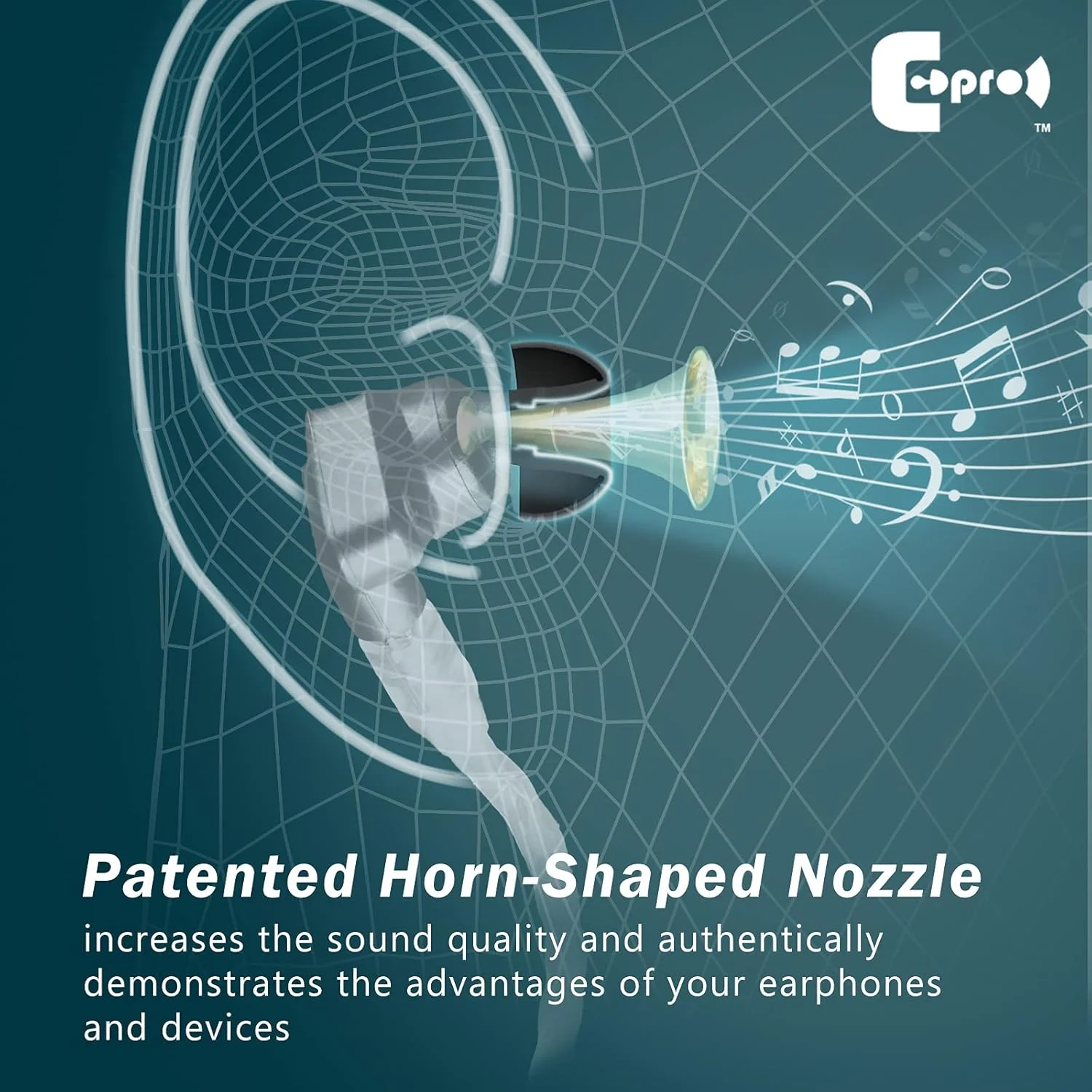 3 أزواج من فوهة ePro EP01 4.7 مم S/M/L بديلة من السيليكون على شكل قرن حاصلة على براءة اختراع لسماعات الأذن مقاس 4.9-7 مم/TWS IEMs