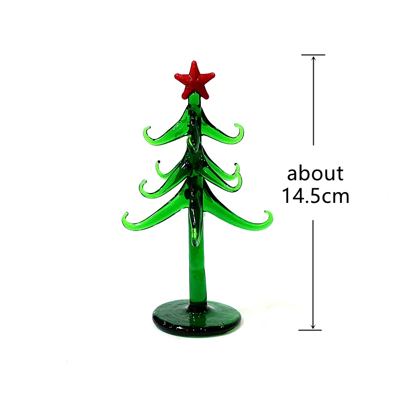 Handmade Murano Glass Christmas Tree Figurine with 12 Cute Mini Pink Glass Charms Ornaments for Home Desktop Decor Holiday Gifts