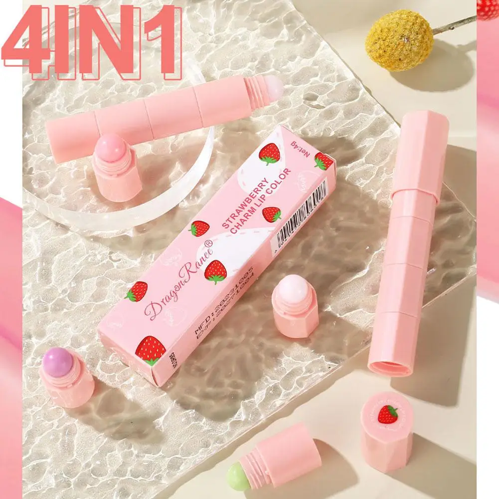 Kit de pintalabios 4 en 1 que cambia de Color, Combo de taza de labios de fresa, bálsamo rojo, Cosméticos antiadherentes, lápiz labial multicolor Makeu U7R2